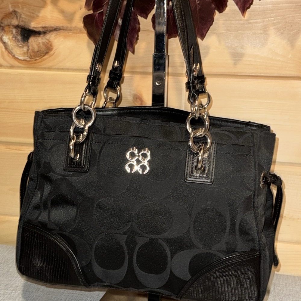 Coach Black Canvas Monogram Shoulder Bag Purse
